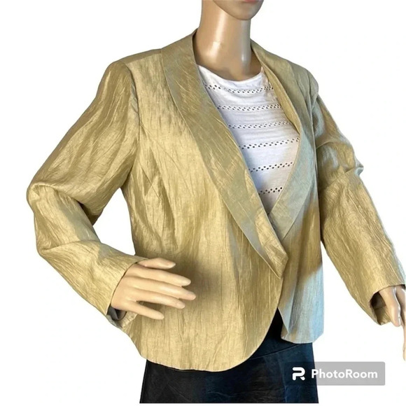 PAZ TORRAS LINEN CROPPED PEPLUM SHIMMERY GOLD COLOR BLAZER made in Milan? - Picture 1 of 17